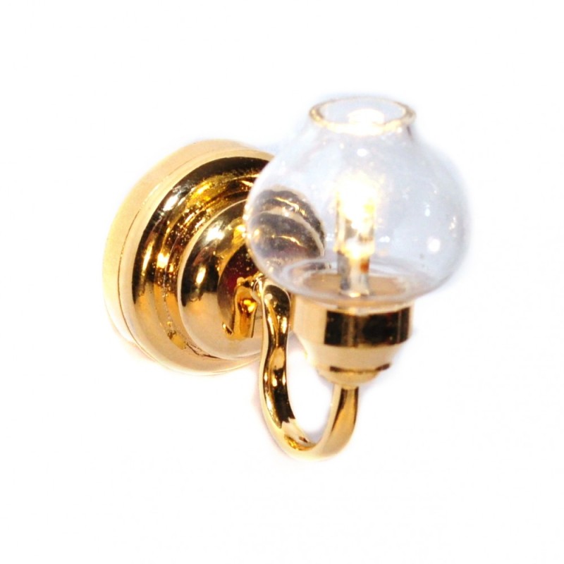 Dolls House Wall Light Clear Glass Globe Shade Brass LED Lighting Battery Lamp