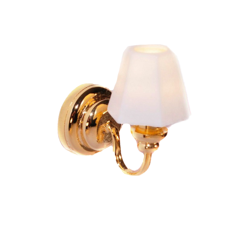 Dolls House Wall Light White Hexagonal Shade Brass LED Lighting Battery Lamp