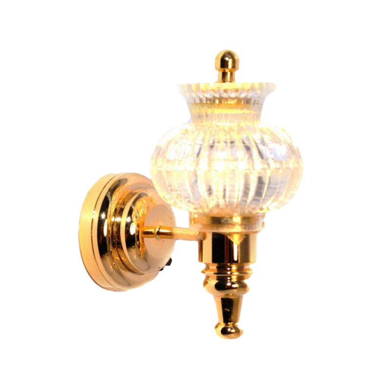 Dolls House Wall Light Clear Patterned Shade Brass LED Lighting Battery Lamp