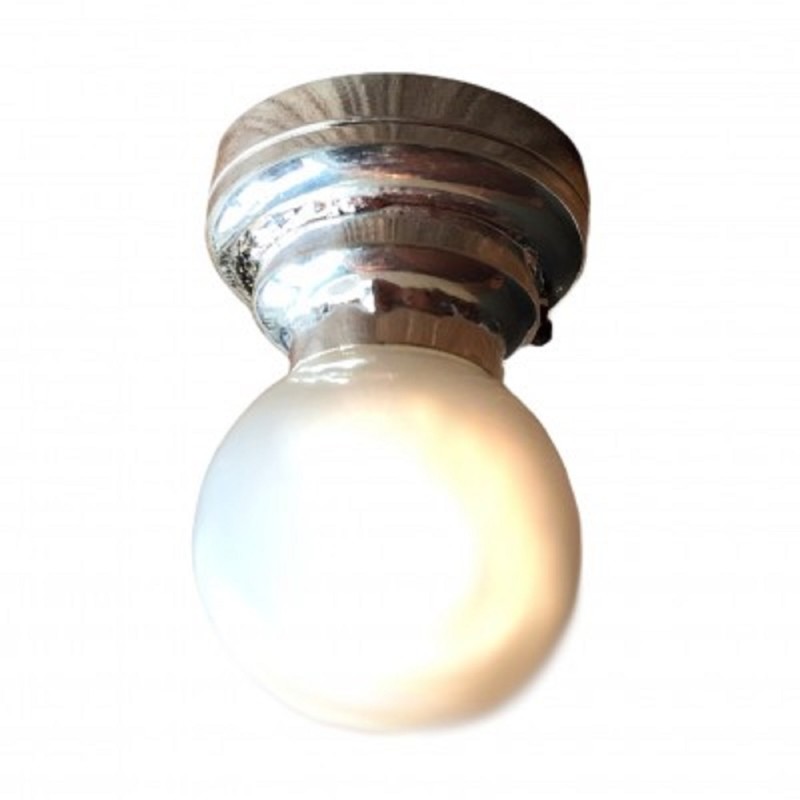 Dolls House Silver Ceiling Lamp White Globe Shade LED Battery Light 1:12 Scale