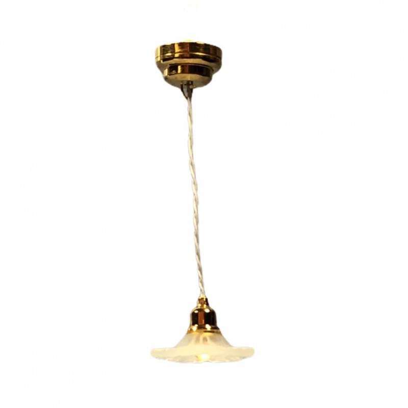 Dolls House Pendant Ceiling Lamp White Daisy Shade LED Battery Light 1:12 Scale