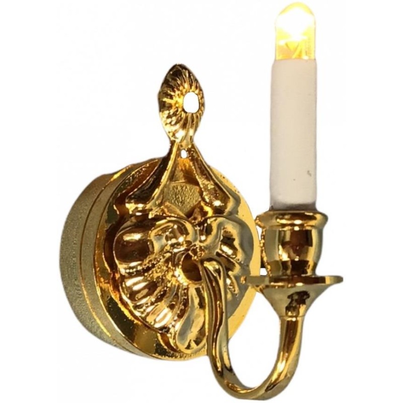Dolls House Gold Single Candle Wall Light Brass Ornate LED Battery Lighting 1:12