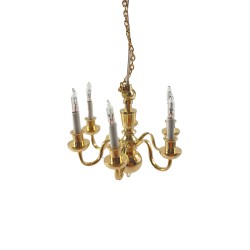 Dolls House Elite 6 Arm Brass Chandelier Candle Bulbs 12V Electric