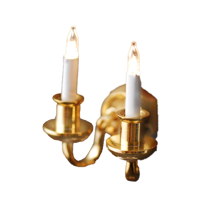 Dolls House Brass Double Picture Wall Light Miniature 12V Electric Lighting 