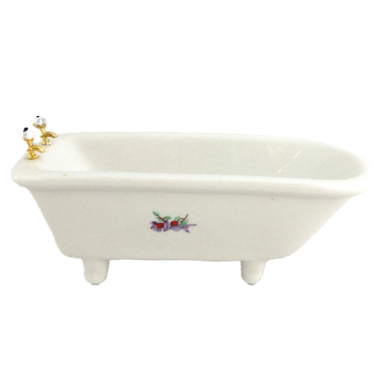 Dolls House White Porcelain Decal Footed Bath Miniature Bathroom Furniture 1:12