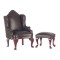 Dolls House Brown Leather Wing Armchair & Footstool Living Room Furniture