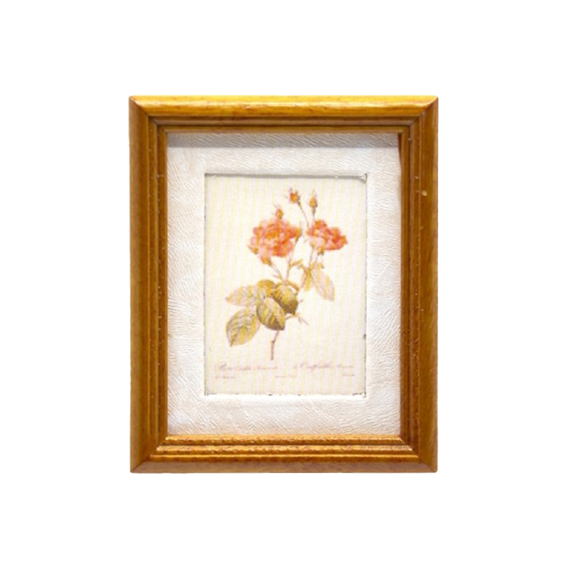 Dolls House Wild Rose Flower Picture Painting Walnut Frame Miniature Accessory