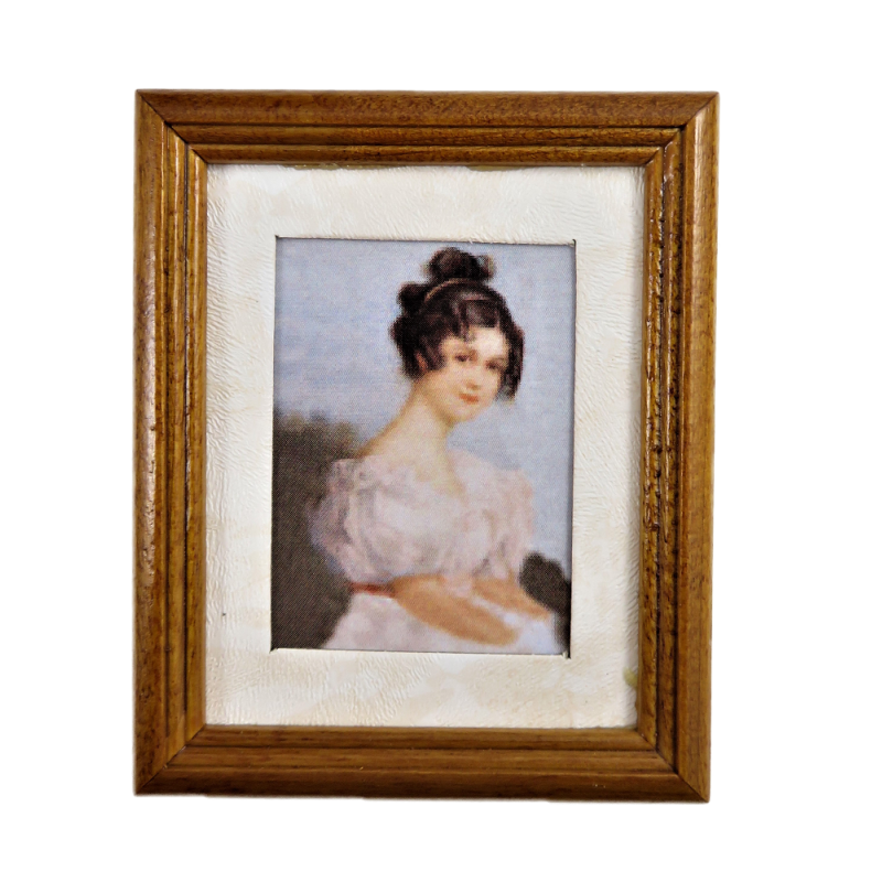 Dolls House Edwardian Lady Picture Painting Walnut Frame Miniature Accessory