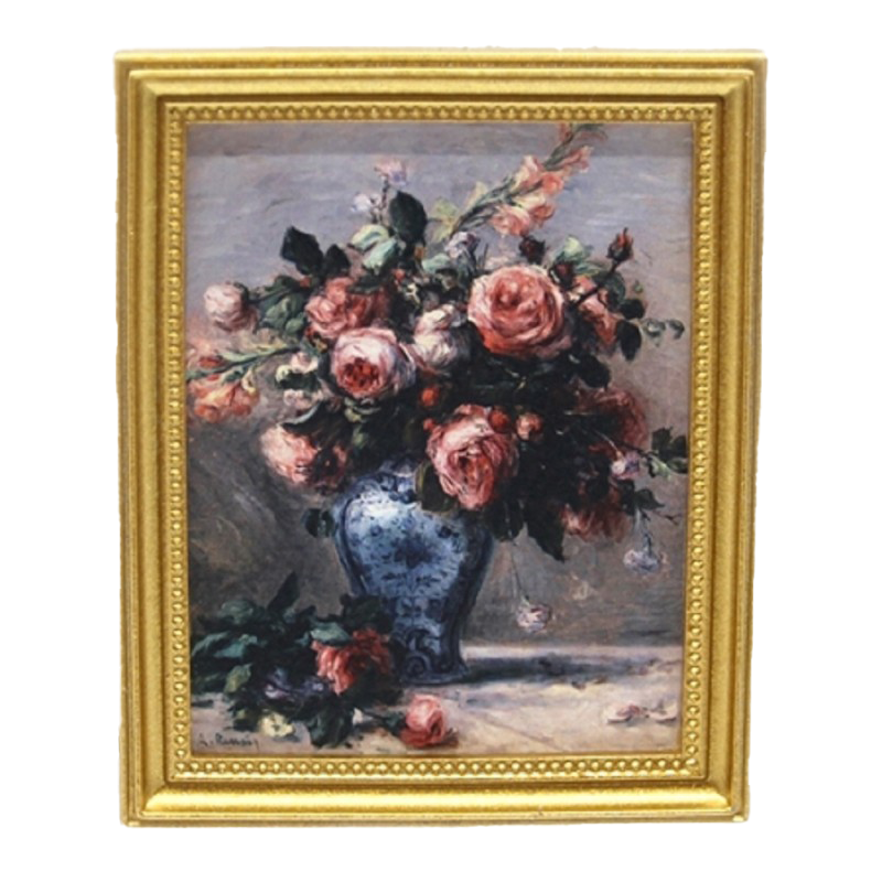Dolls House Renoir Flowers Painting Picture Gold Frame Miniature Accessory 1:12