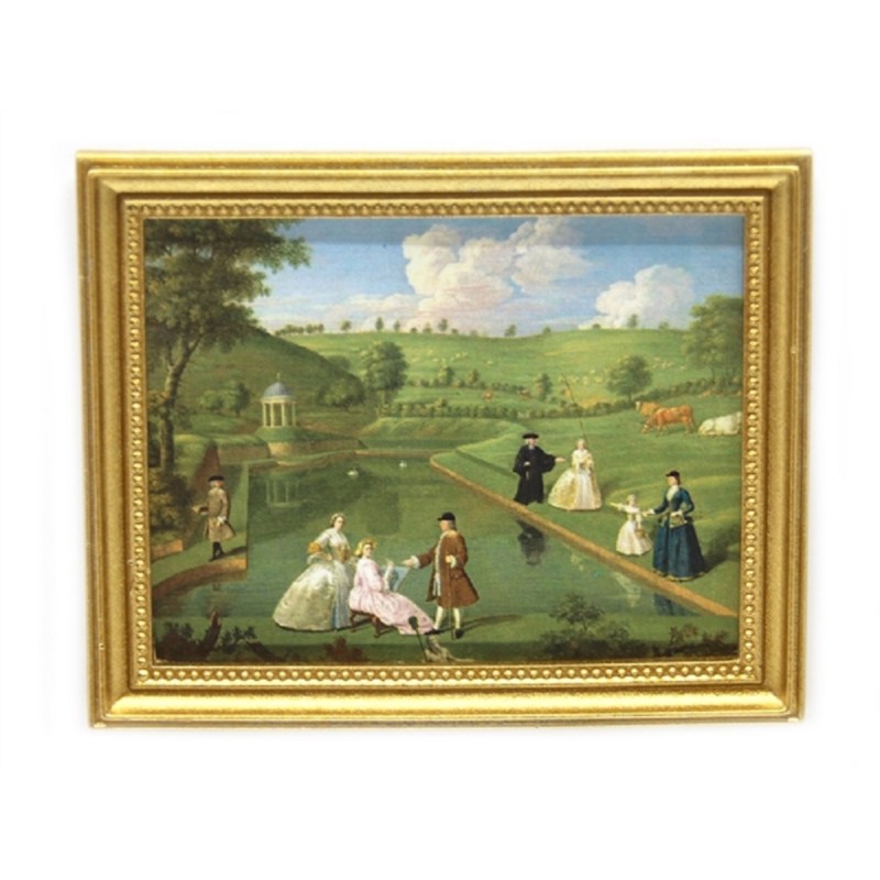 Dolls House The Lake Picture Painting in Gold Frame Miniature Accessory 1:12