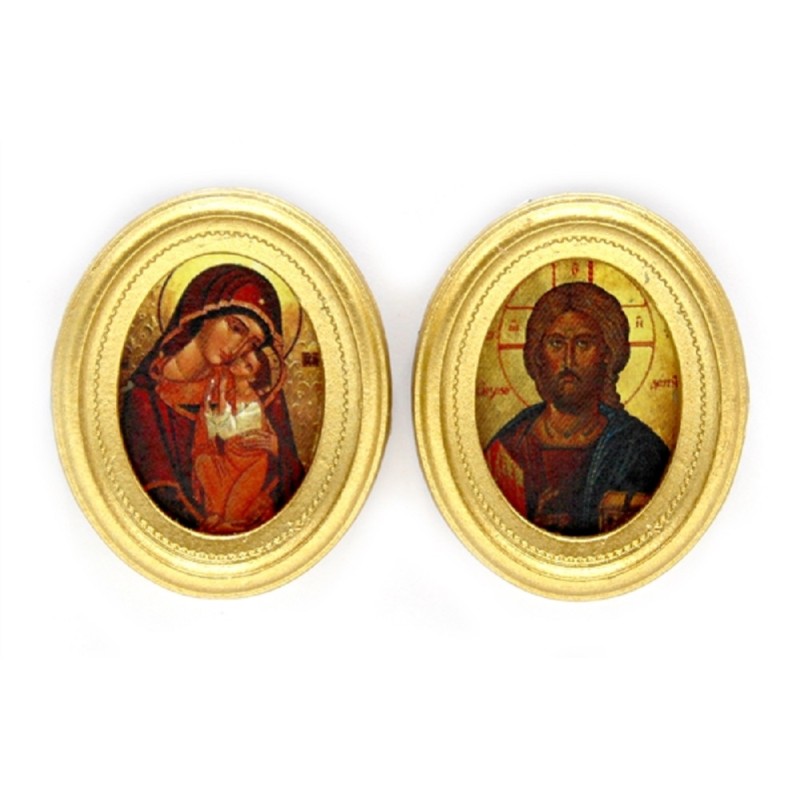 Dolls House 2 Byzantine Religious Paintings Oval Gold Frames Miniature Accessory