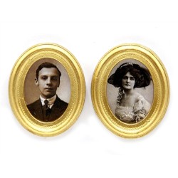 Dolls House 2 Edwardian Portrait Pictures in Gold Frames Miniature Accessory