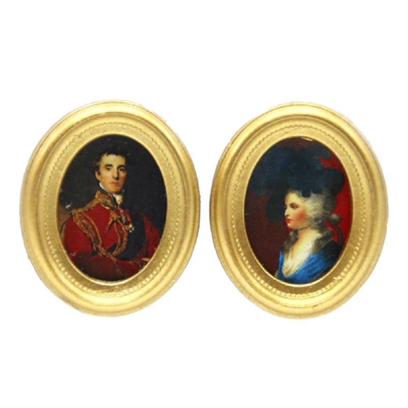 Dolls House 2 Georgian Portrait Paintings in Gold Frames Miniature Accessory