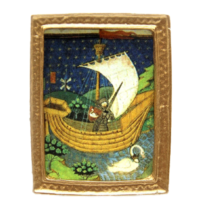 Dolls House Medieval Boat Small Picture Painting Gold Frame Miniature Accessory