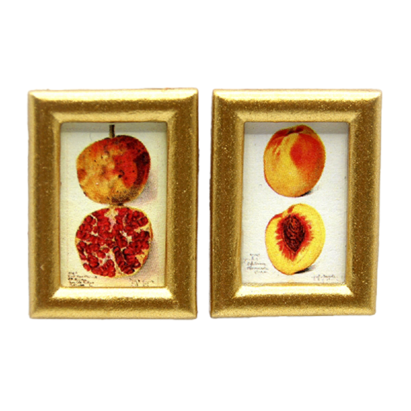 Dolls House 2 Botanical Fruit Pictures Small Paintings Gold Frame 1:12 Accessory