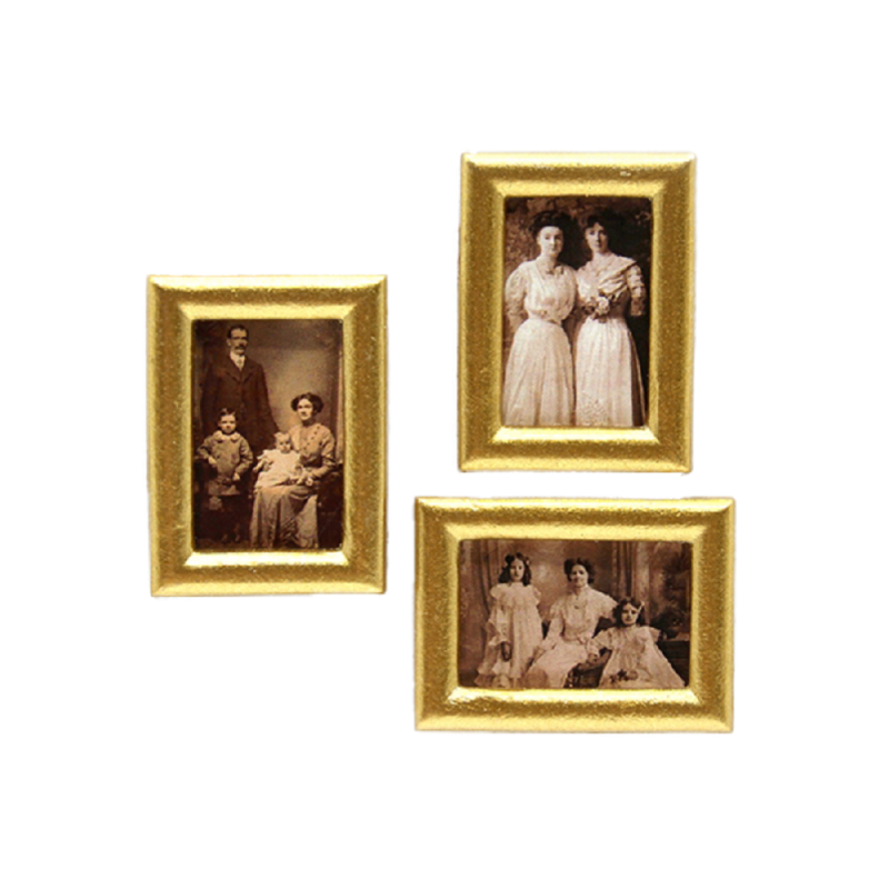 Dolls House 3 Edwardian Family Portrait Paintings in Gold Frames 1:12 Accessory