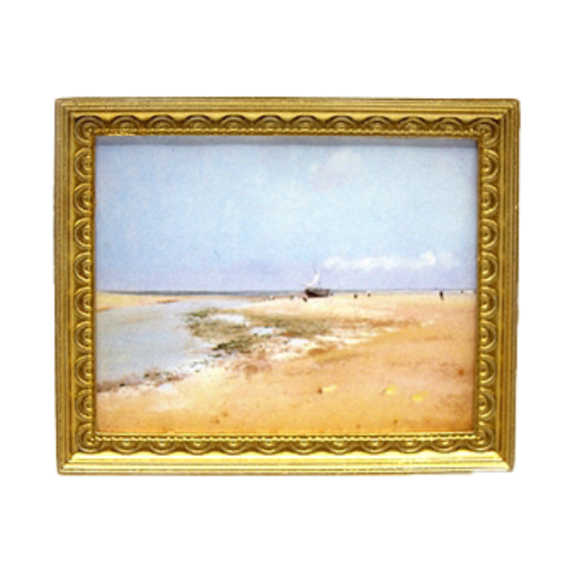 Dolls House Scenic Beachscape Picture Painting Gold Frame Miniature Accessory