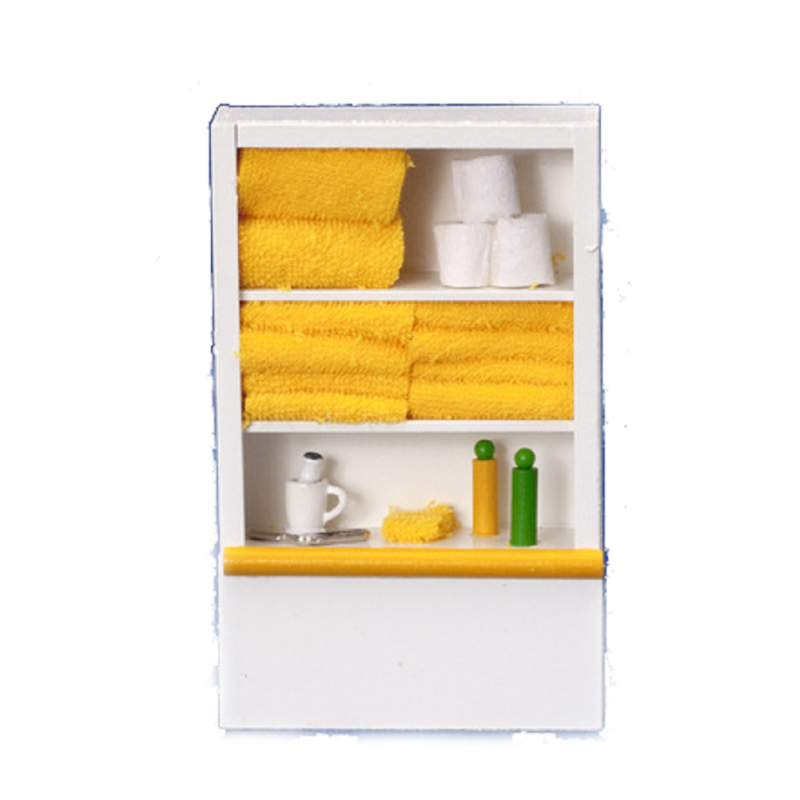 Dolls House White Bathroom Shelf Unit & Lemon Accessories Miniature Furniture