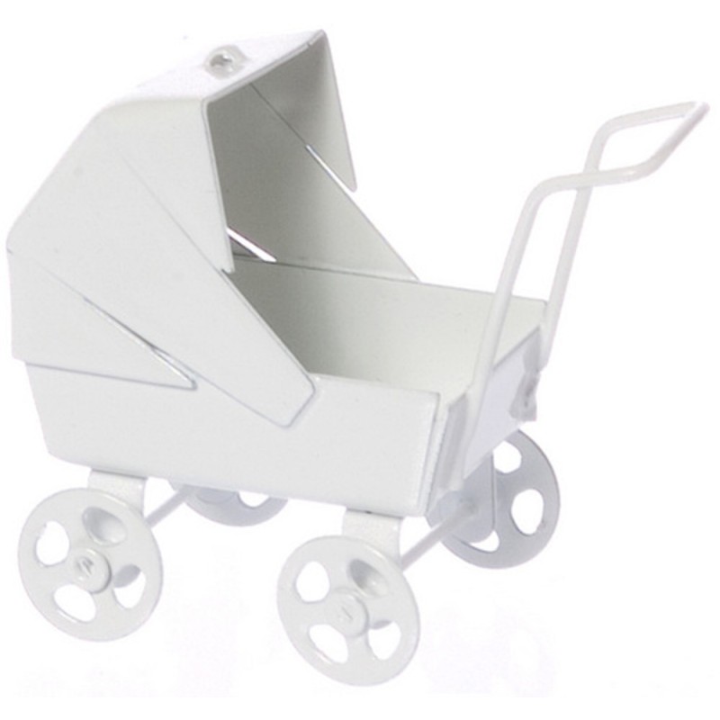 Dolls House Nursery Accessory Girls Toy White Metal Dolls Pram