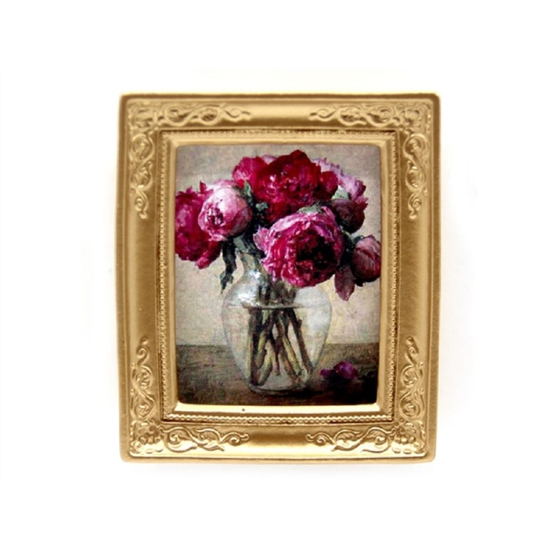 Dolls House Manet Pink Flowers Picture Painting Gold Frame Miniature Accessory