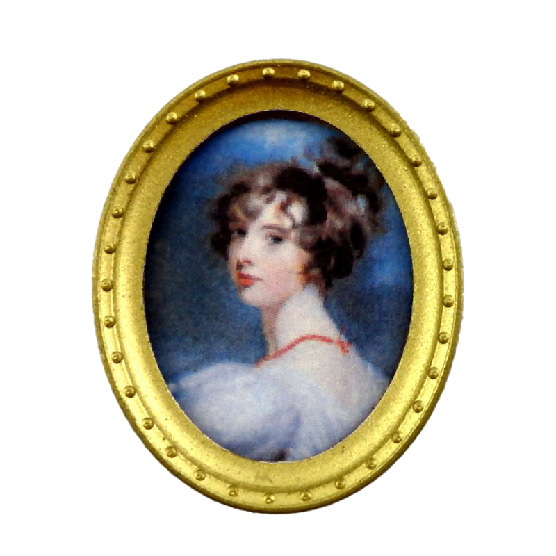 Dolls House Miniature Lady Portrait Picture in Oval Gold Frame A
