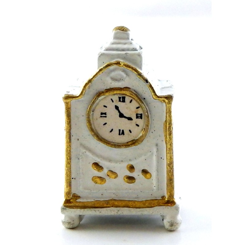 Dolls House White & Gold Mantle Carriage Clock Miniature Accessory