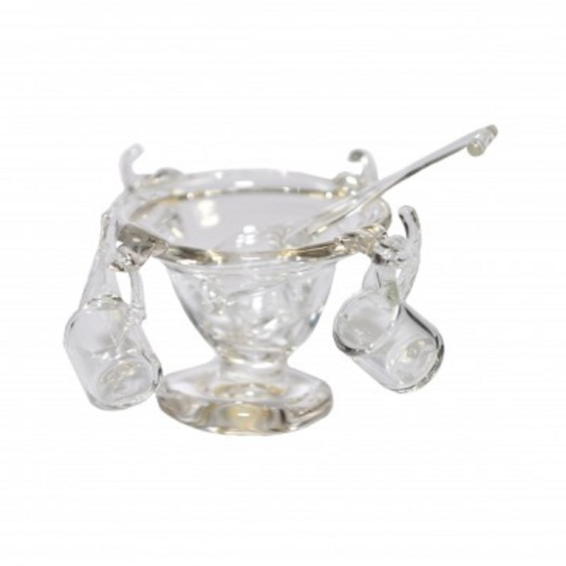 Dolls House Punch Bowl Mugs & Ladle Glass Miniature Dining Table Accessory