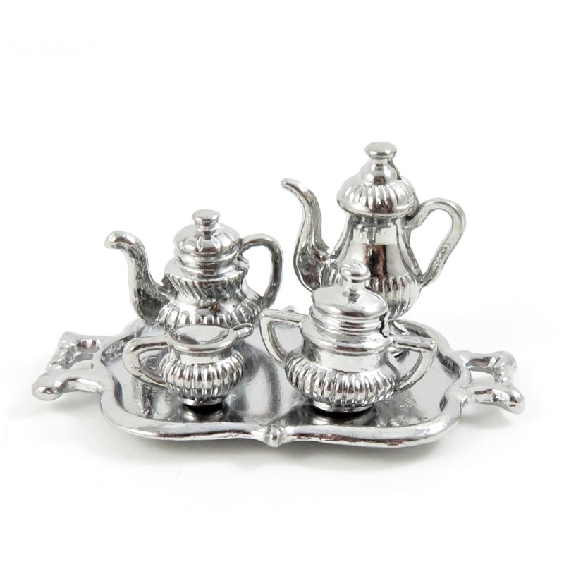 Dolls House Silver Tea Set Victorian Dining Sitting Room Accessory 1:12 Scale