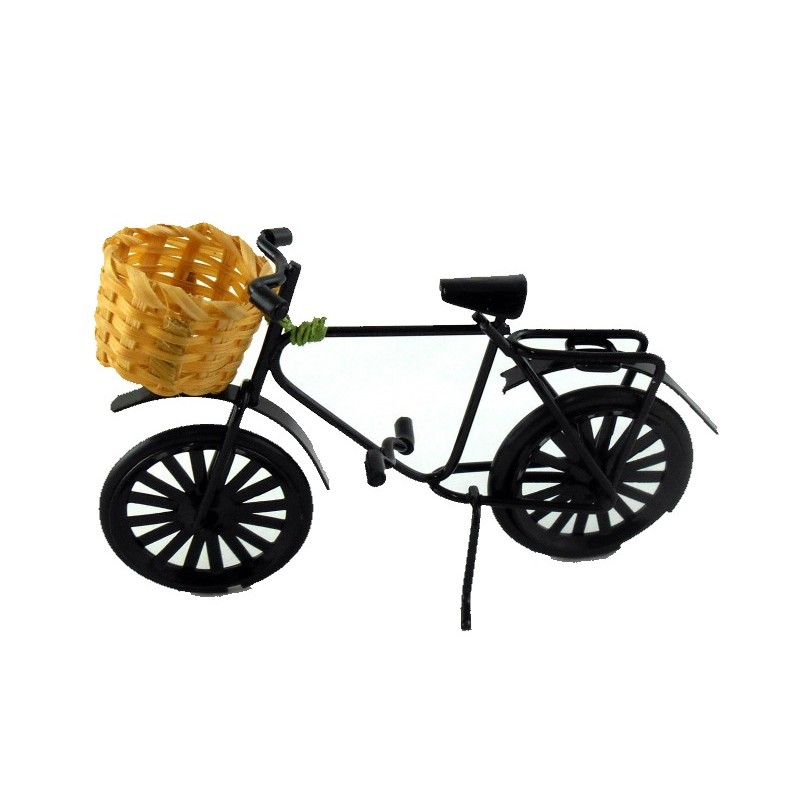 Dolls House Black Bike Bicycle with Shopping Basket Garden Accessory 