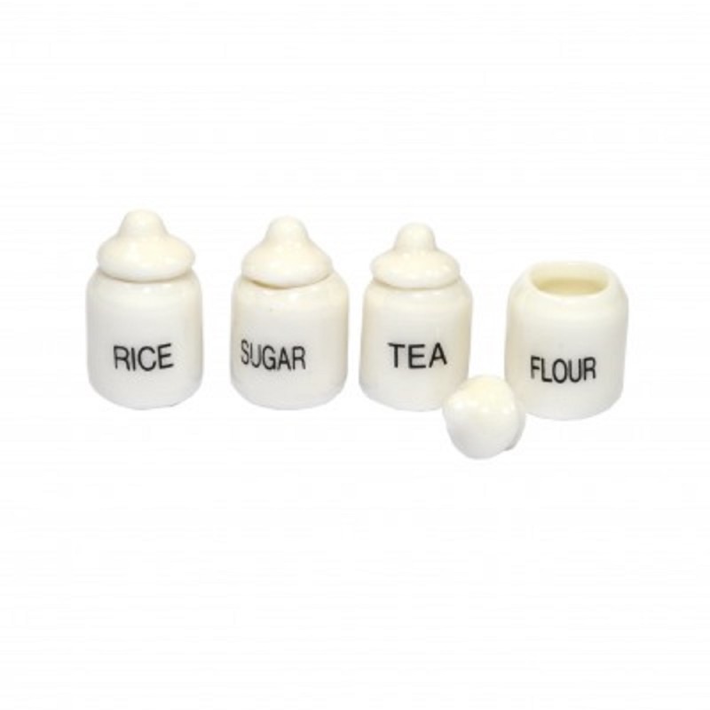 Dolls House Miniature Kitchen Accessory White Ceramic Canister Set Storage Jars