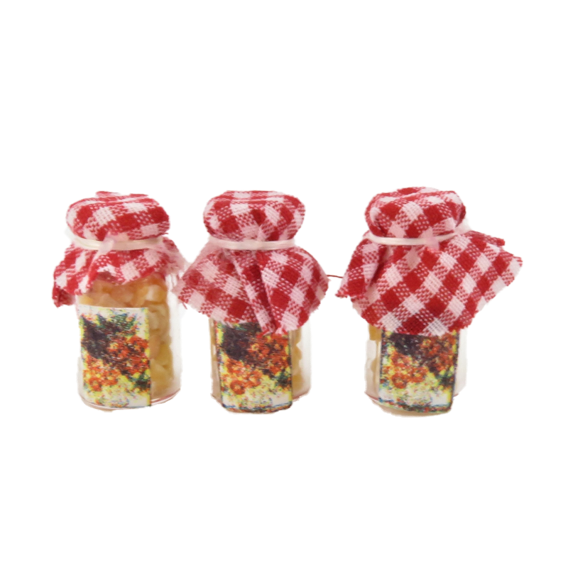 Dolls House Crunchy Honey Jars Red Gingham Tops Kitchen Shop Store Accessory