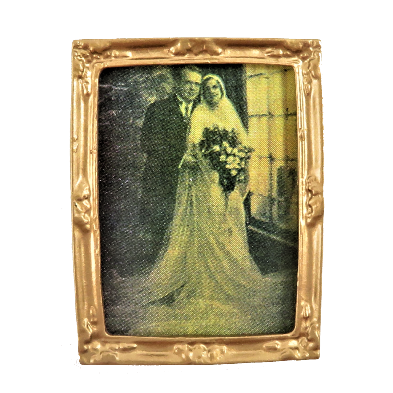 Dolls House Old Fashioned Wedding Picture in Gold Frame 1:12 Miniature Accessory