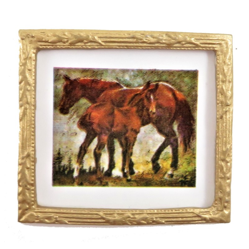 Dolls House Horse & Foal Picture in Gold Frame 1:12 Miniature Accessory