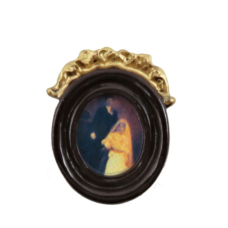 Dolls House Wedding Picture in Small Oval Brown & Gold Frame 1:12 Accessory