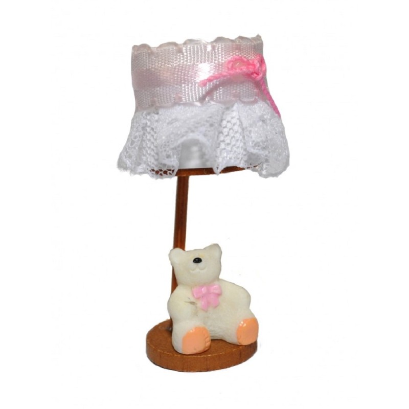 Dolls House Teddy Bear Bedside Lamp Pink Miniature Nursery Accessory Non Working