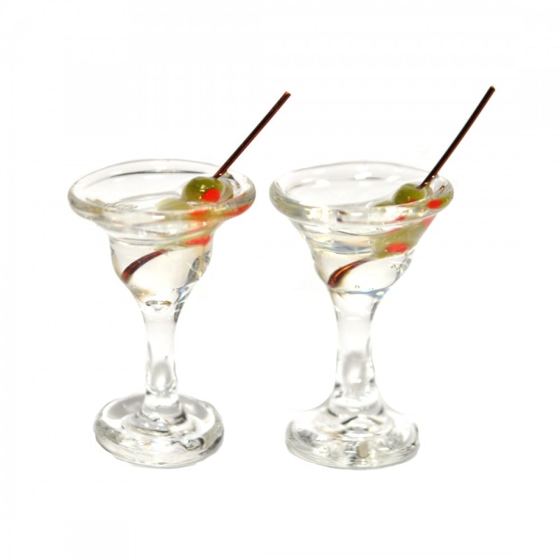Dolls House 2 Martini Cocktails with Olives Miniature Drink Bar Pub Accessory