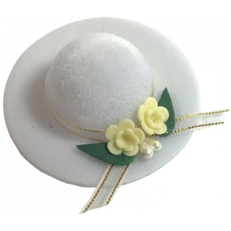 Dolls House White Lady's Hat Floral Trim Millinery Shop Bedroom Accessory 1:12