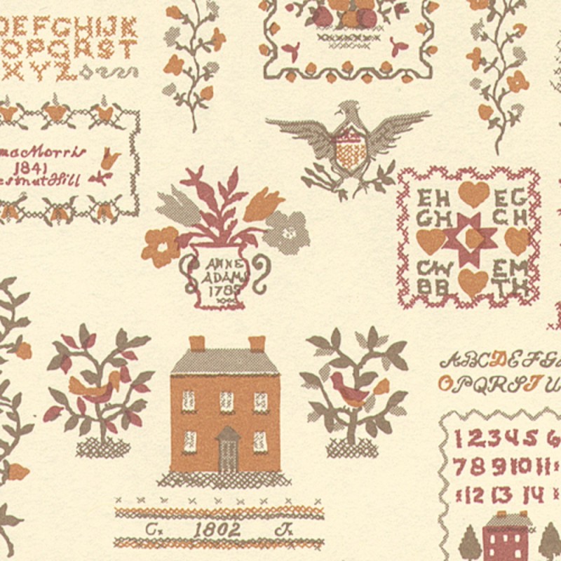 Dolls House Sampler Terracotta Miniature Print Wallpaper 3 Sheets