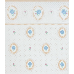 Dolls House Cameo Peach with Blue Roses Miniature Print 1:12 Wallpaper 3 Sheets