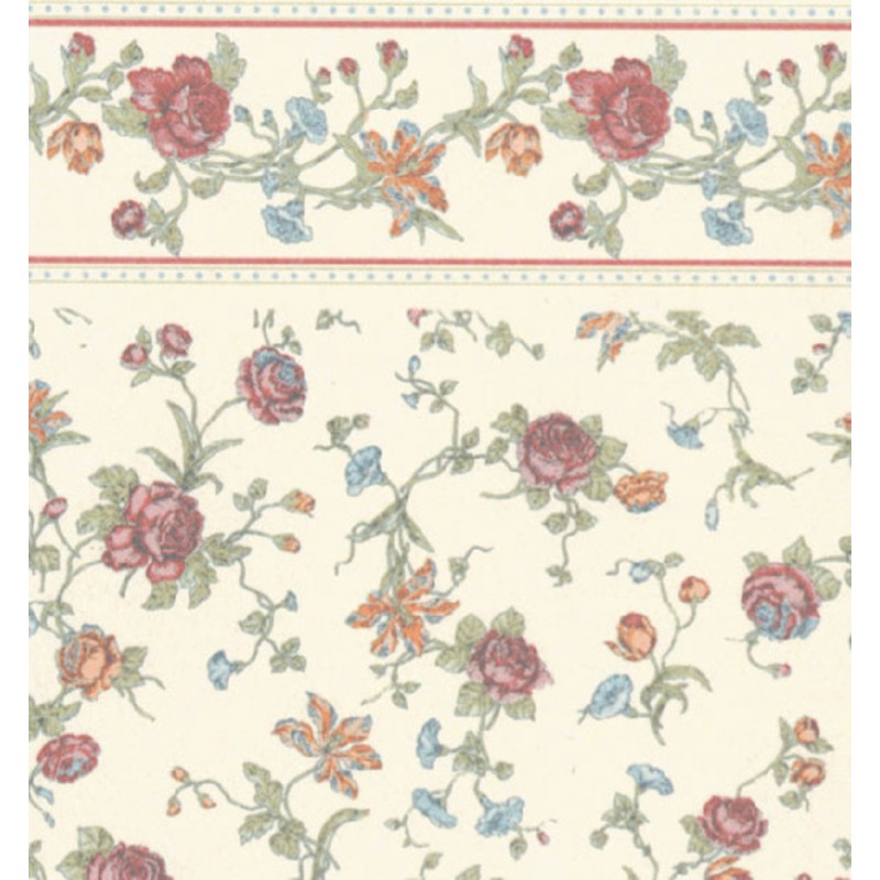 Dolls House Raffina Cream Rose Miniature Print Wallpaper 3 Sheets