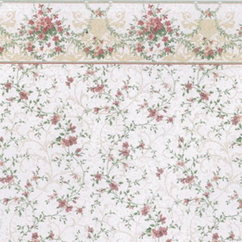 Dolls House Sonata Pink Miniature Print Wallpaper 1:12 Scale 3 Sheets