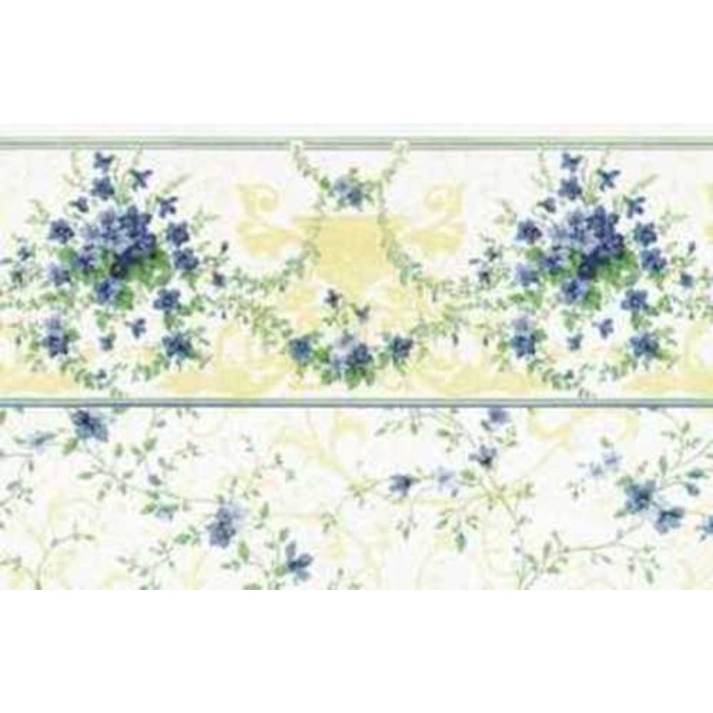 Dolls House Sonata Blue Miniature Print Wallpaper 1:12 Scale 3 Sheets