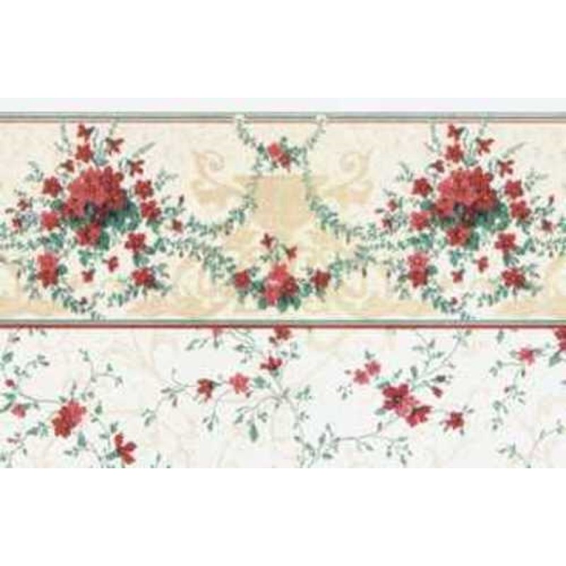 Dolls House Sonata Burgundy Miniature Print Wallpaper 3 Sheets