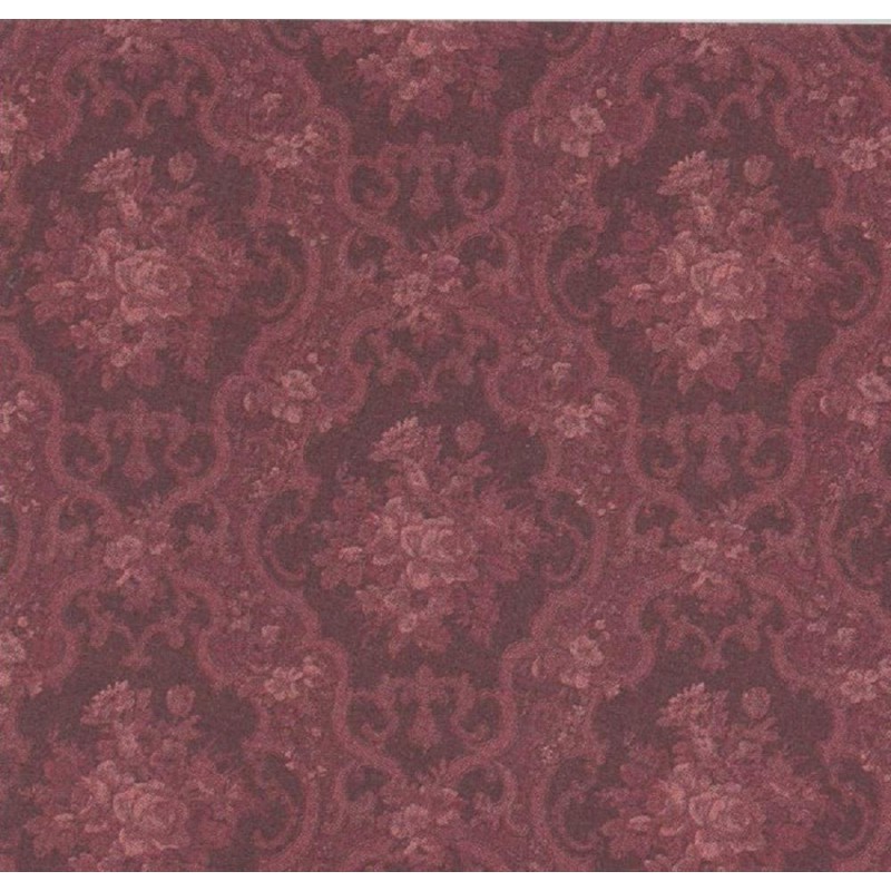 Dolls House Burgundy English Rose Miniature Print 1:12 Wallpaper 3 Sheets