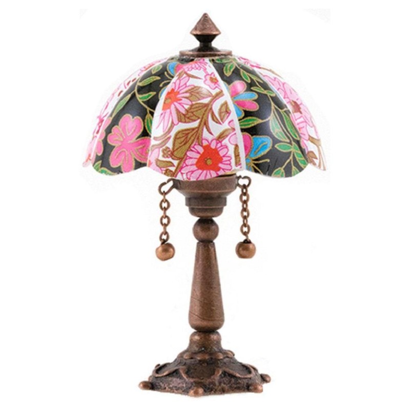 Dolls House Bronze Table Lamp with Floral Tiffany Shade 12V Electric Lighting