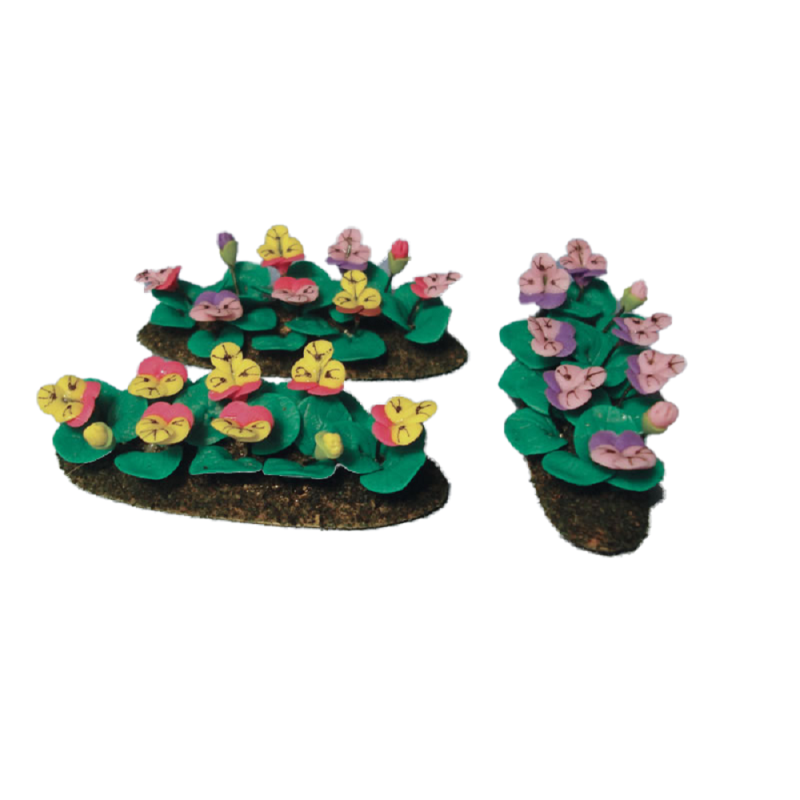 Dolls House Mixed Pansies Flowers in Ground Grass Miniature Garden Accessory
