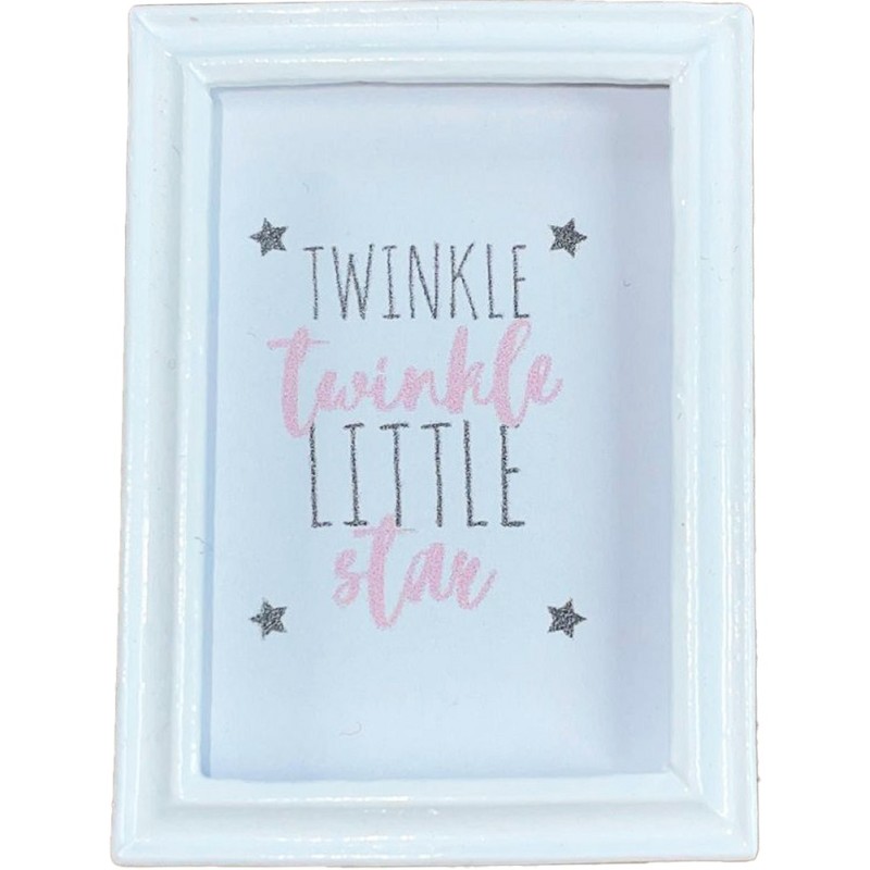 Dolls House Pink Twinkle Little Star Picture White Frame Nursery Accessory 1:12