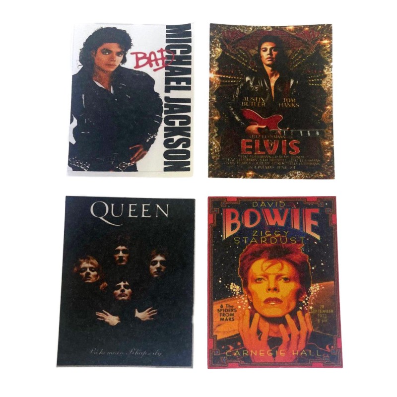 Dolls House Set of 4 Pop Rock Music Posters Miniature Home Décor Accessory 1:12