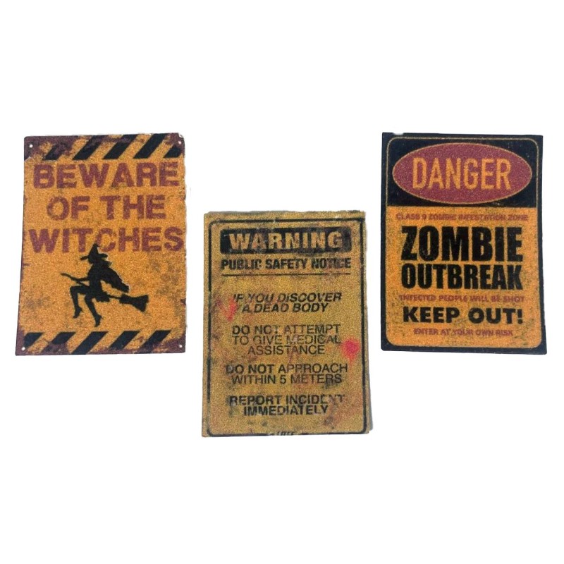 Dolls House Warning Sign Posters Miniature Halloween Decoration 1:12 Scale