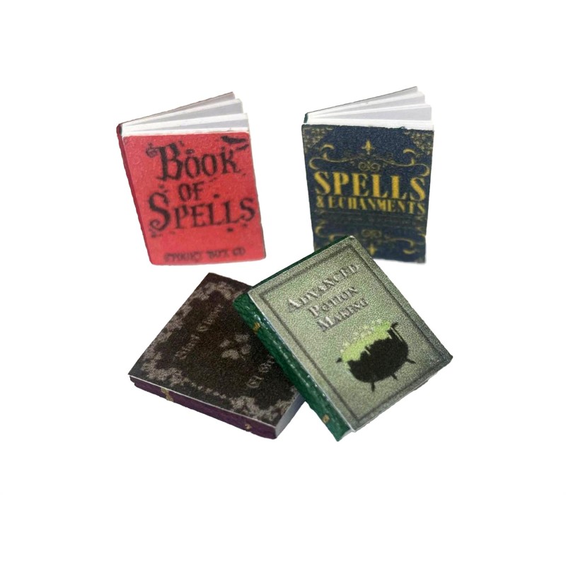 Dolls House 4 Spell Bound Books with Pages Miniature Halloween Accessory 1:12